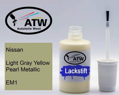 Nissan, Light Gray Yellow Pearl Metallic, EM1: 20ml Lackstift, von ATW Autoteile West.